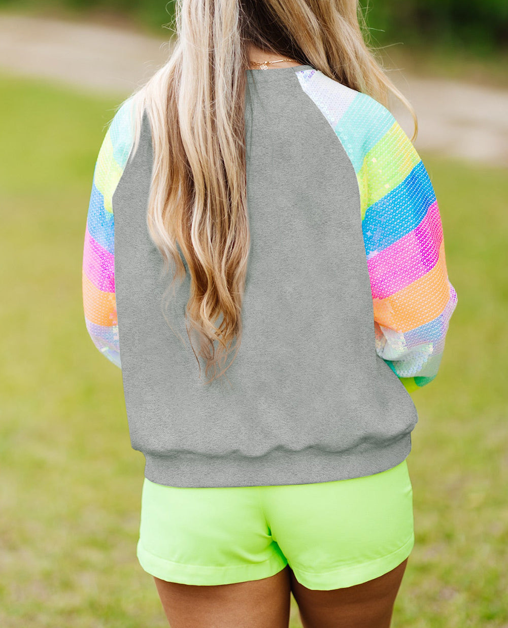 Sequin Color Block Raglan Sleeve Pullover Sweatshirt