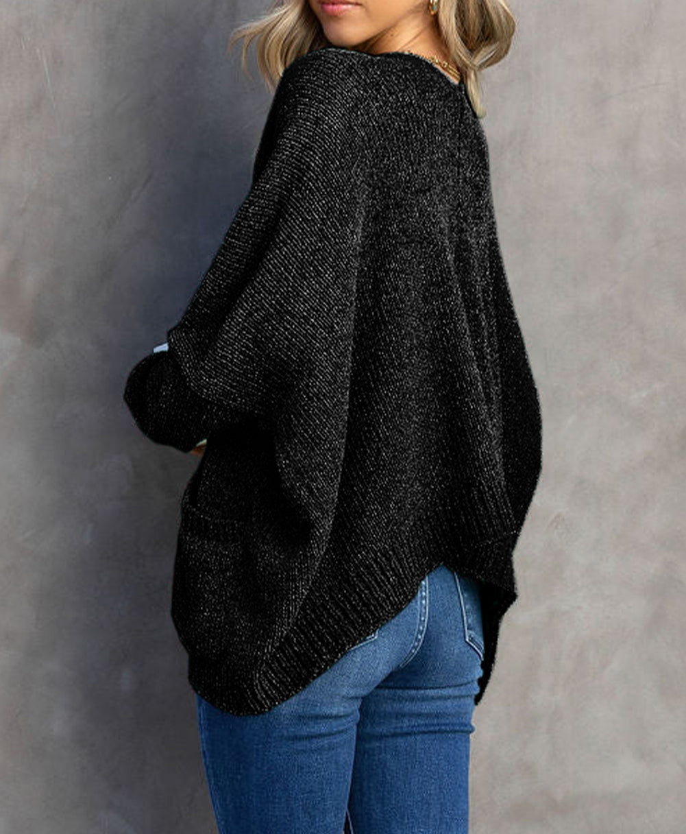 Buttons Front Pocketed Sweater Cardigan