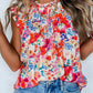 Frilled Neck Pleated Boho Floral Tank Top