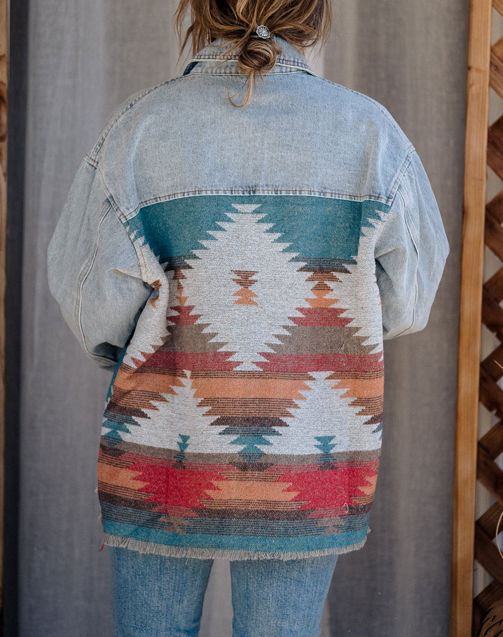 Plus Size Denim Aztec Jacket