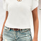 V Neck Petal Sleeve Waffle Knit T-Shirt
