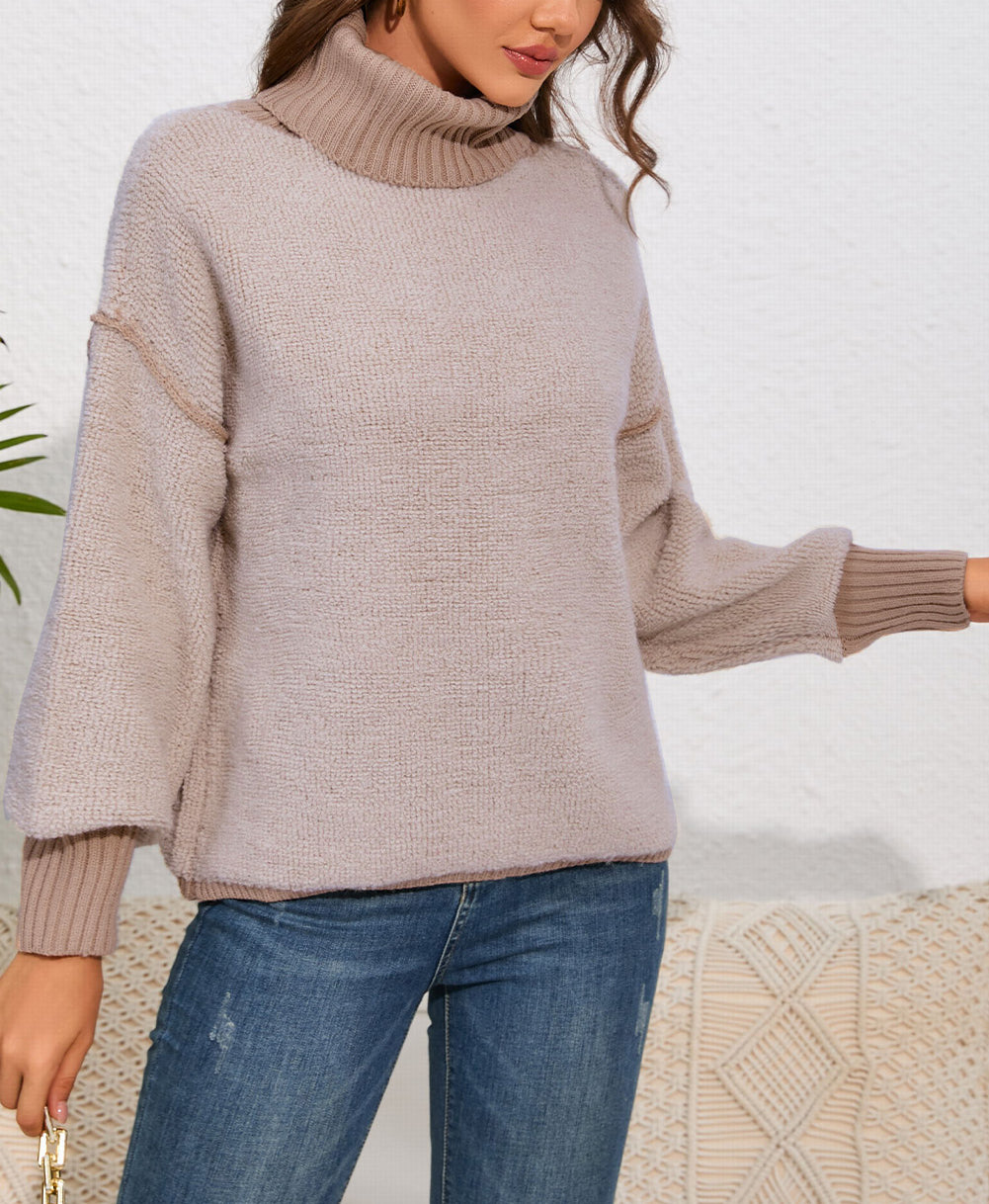 Contrast Ribbed Turtleneck Sweater