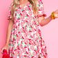 Flower Print Scalloped Short Sleeve Ruffled Dress