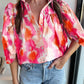 Abstract Print Frilly Trim Half Sleeve Shirt