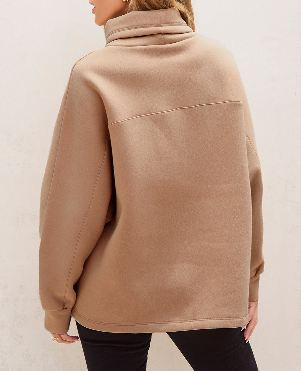 Drawstring Turtleneck Dolman Sleeve Sweatshirt