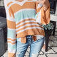 Colorblock Stripe Long Sleeve Split Sweater