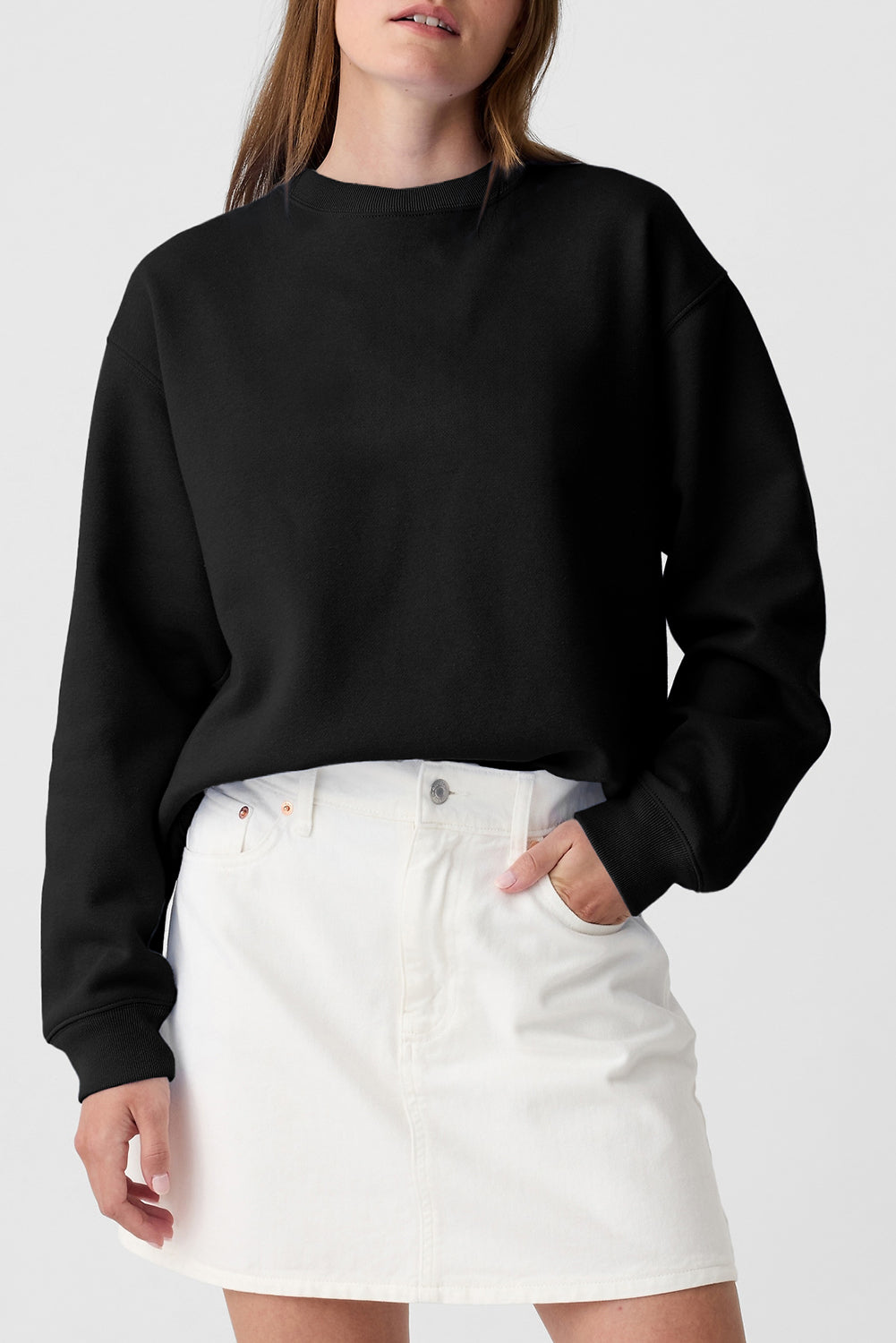 Solid Fleece Lined Drop Shoulder Terry Sweatshirt