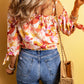Floral Print Shirred Knotted Off Shoulder Blouse