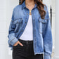 Flap Pockets Raw Hem Denim Shacket