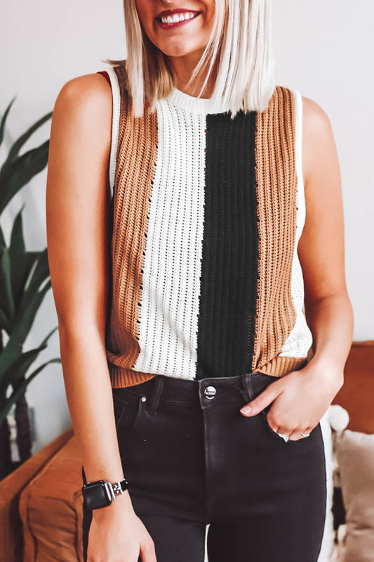 Stripe Color Block Sleeveless Knitted Sweater Vest