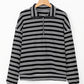 Stripe Textured Quarter Zip Collar Long Sleeve Top