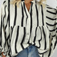 Stripe Crinckled Ruffled Sleeve Button up Loose Shirt