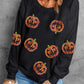 Sequin Halloween Pumpkin Graphic Pullover Sweatshirt