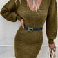 V Neck Bodycon Sweater Dress