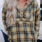 Plaid Button Neck Pocketed Pullover Hoodie