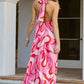 Abstract Swirl Print Halter Maxi Dress