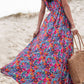 Floral Print V Neck Wrap Split Maxi Dress