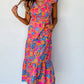 Boho Floral V Neck Ruffle Tiered Long Dress