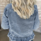 Ruffle Raw Hem Flap Pockets Denim Jacket