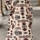 Western Aztec Printed Fleece Buttoned Front Midi Length Coat