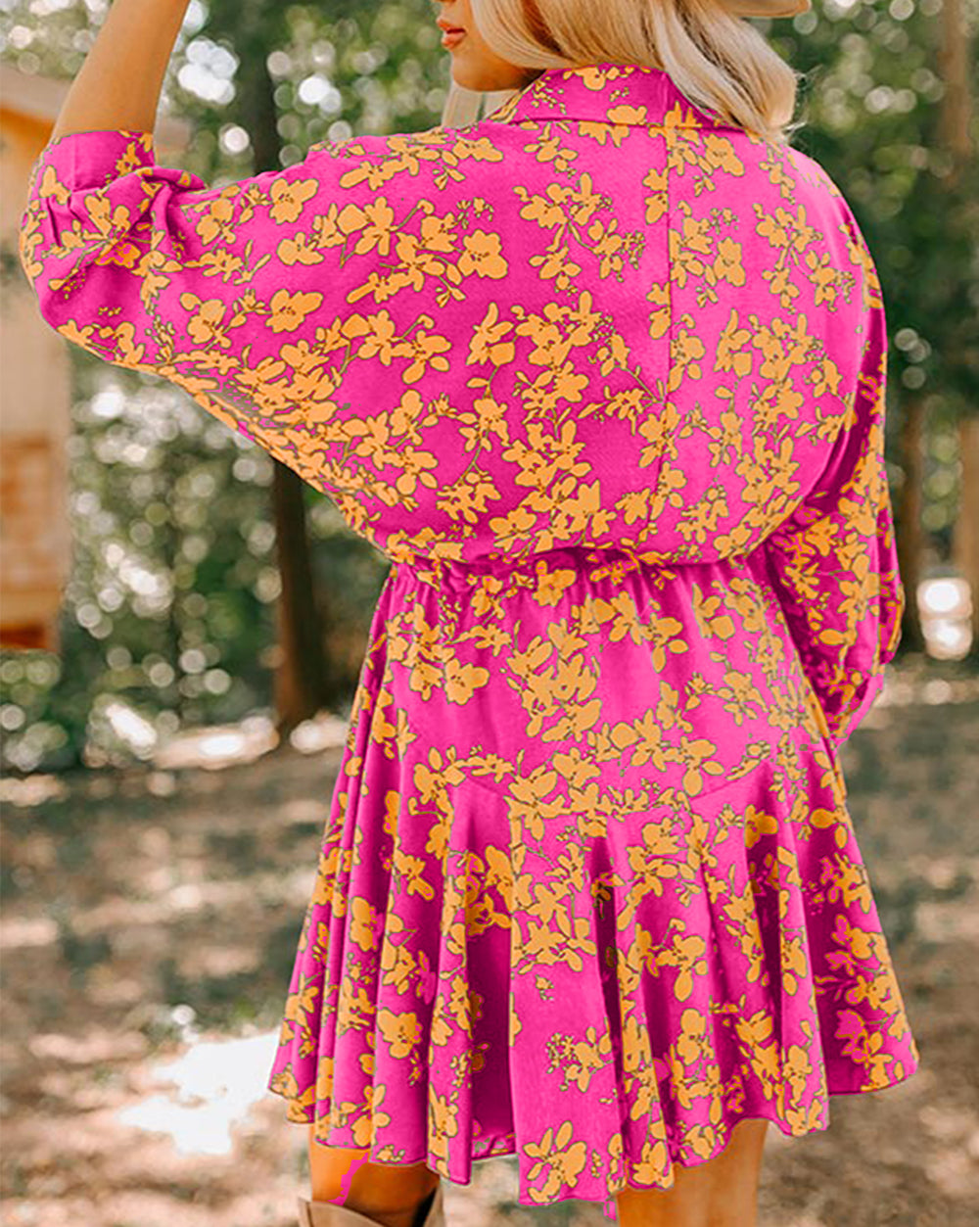 Floral Print Drawstring Tunic Flowy Short Dress