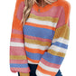 Striped Knit Drop Shoulder Puff Sleeve Sweater