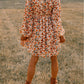 Floral Deep V Neck Smocked Bust Bubble Sleeve Babydoll Dress