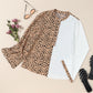 Leopard Contrast Half Button Casual Blouse