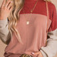 Color Block Long Sleeve Ribbed Loose Top