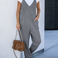 Textured Sleeveless V-Neck Pocketed Casual Jumpsuit