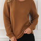 Solid Color Quilted Puff Sleeve Pullover Sweatshirt