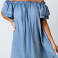 Off-shoulder Ruffle Sleeves Chambray Dress
