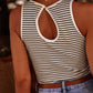 Striped Print Ribbed Knit Sleeveless Top
