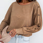 Solid Color Button Decor Dolman Sleeve Top
