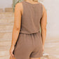 Waffle Knit Buttoned Drawstring Sleeveless Romper