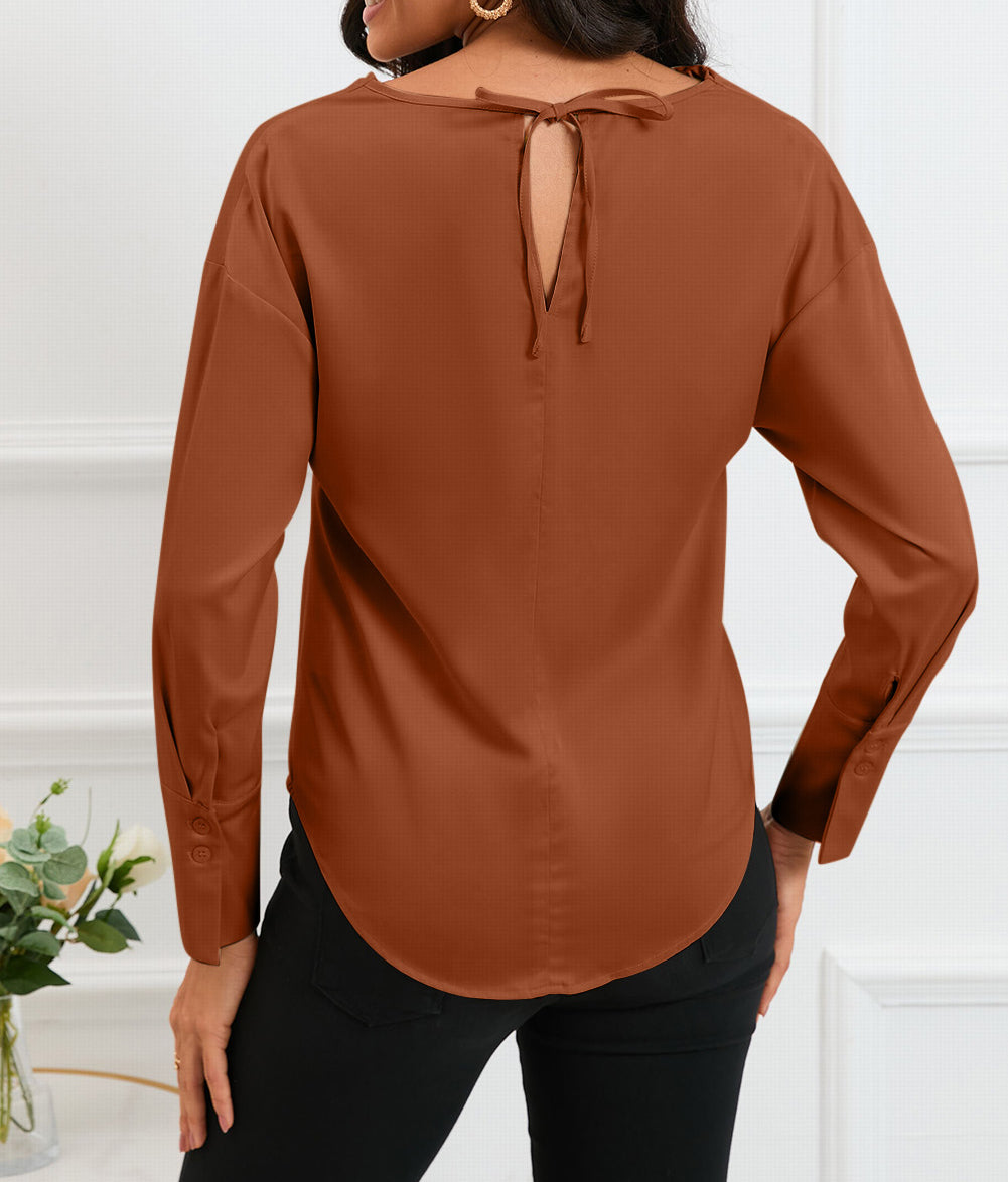 Cowl Neck Long Sleeve Elegant Blouse