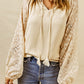 Leopard Mesh Bubble Sleeve Split Neck Blouse