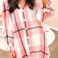 Plaid Pattern Collared Neck Ruffled Sleeve Shirt Dress