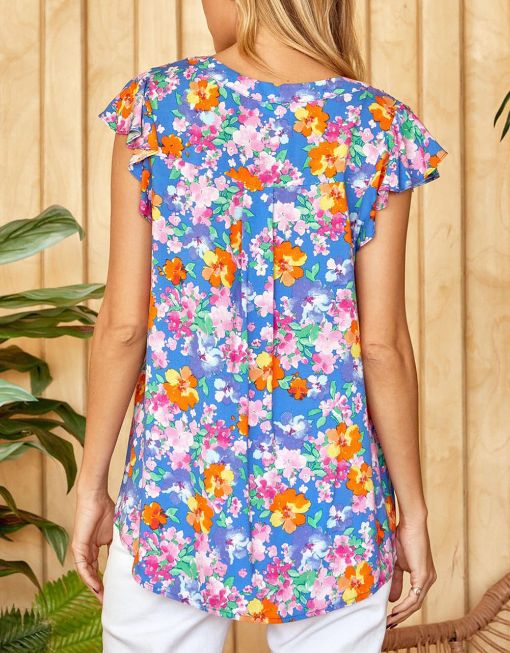 Flutter Sleeve Floral Print Blouse