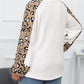 Plus Size Waffle Knit Contrast Leopard Long Sleeve Top