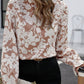 Floral Print Frilled Neckline Flounce Sleeve Blouse