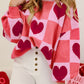 Plus Size Love Heart Block Mock Neck Lantern Sleeve Valentine Sweater