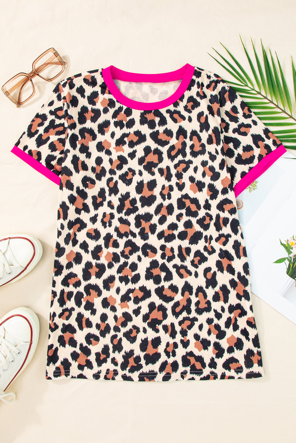 Contrast Trim Leopard Print T Shirt