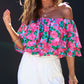 Rose Floral Off-Shoulder Tiered Ruffle Blouse