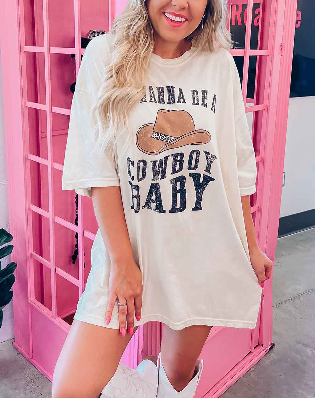 I WANNA BE A COWBOY Western Graphic Oversized Tee