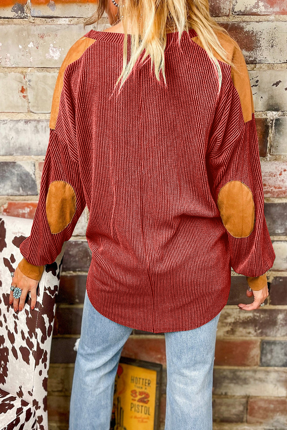 Contrast Patchwork V Neck Corded Top