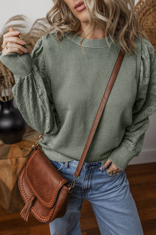 Textured Patchwork Round Neck Sweatshirt