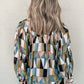 Geometric Print Buttoned Balloon Sleeve Loose Fit Shirt