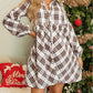 Plaid Bubble Sleeve Flowy Shirt Dress