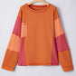 Textured Knit Color Block Patchwork Chest Pocket Plus Size Top